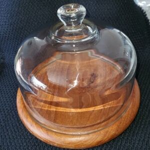 Vintage Goodwood Genuine Teak Wood Cheese Board Tray W/ Glass Dome Cloche Lid